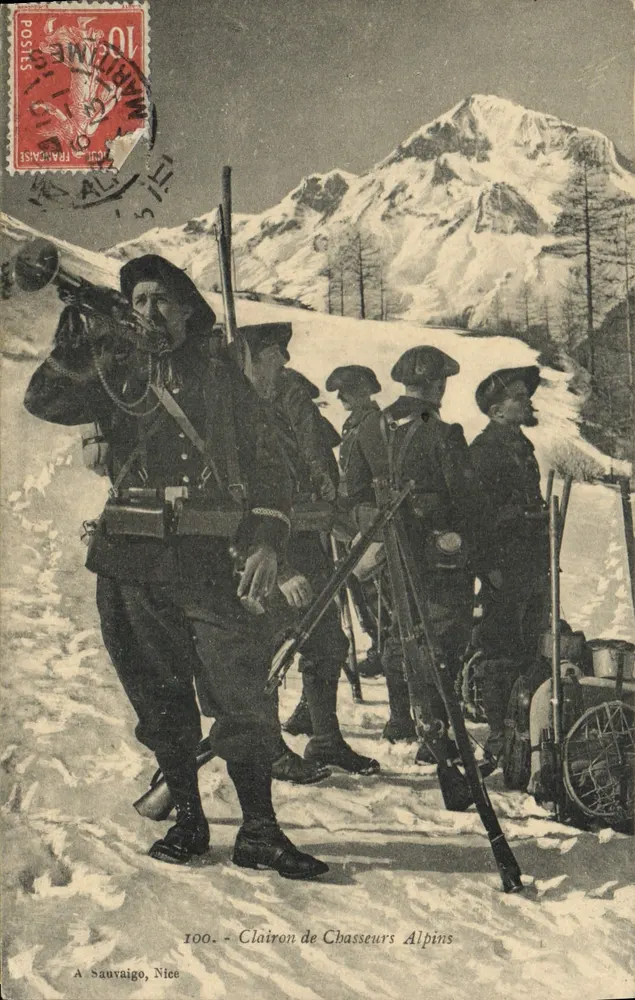 Clairon de Chasseurs Alpins — 100. — A Sauvaigo, Nice - Frente