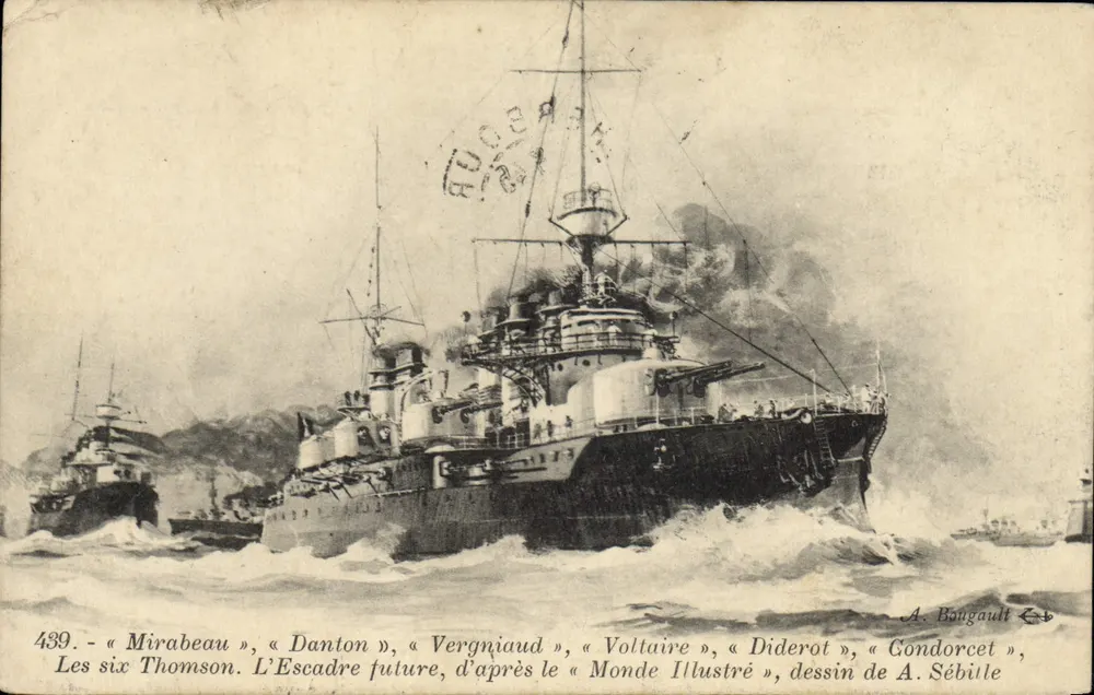 Die Sechs Thomson — Die Zukunftsmarine — Zeichnung von A. Sébille - Vorderseite