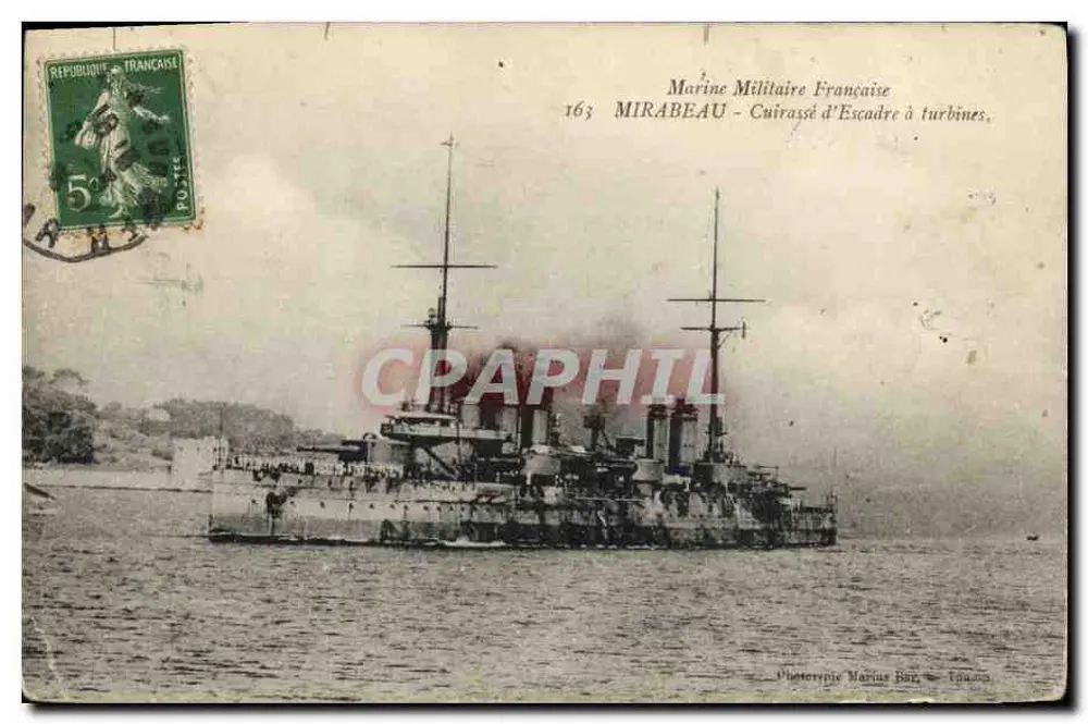 Schiff mit Turbinen — Mirabeau — Phototypie Marius Bure — Toulon - Vorderseite