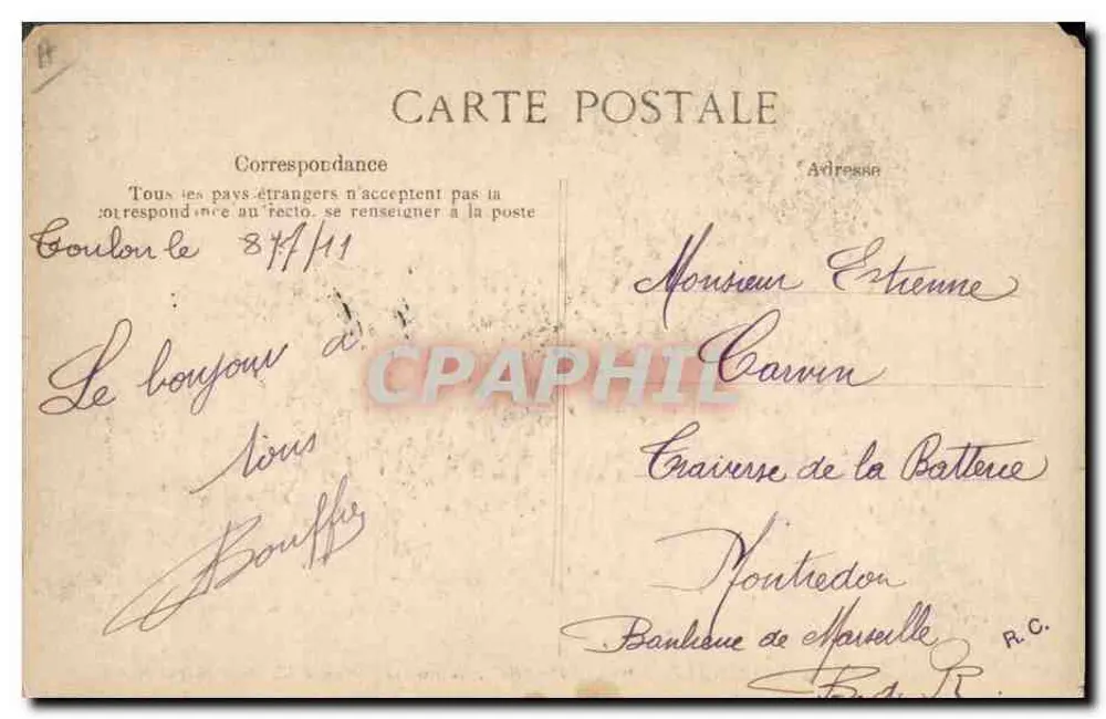 Marine Nationale — "Mirabeau", Schlachtschiff mit Turbinen 18.318 Tonnen — Verlag E.D.P. Nr. 1810 - Rückseite