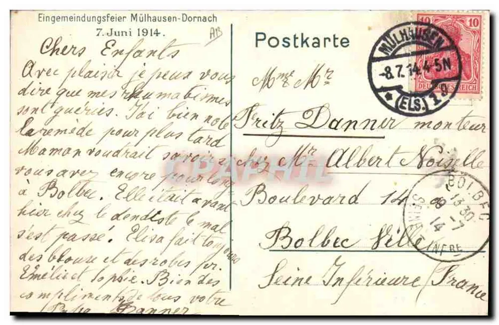 Hunnes atravessando Mülhausen-Dornach — Desfile histórico — Editor E. L. Becker, n° 68 - Verso