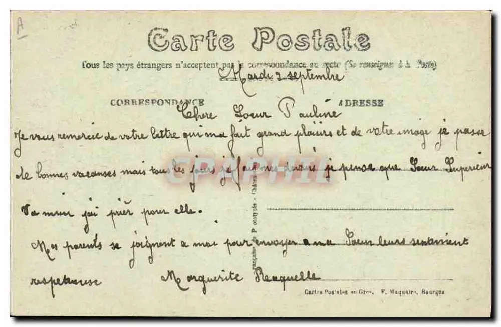 Aubigny (Cher) — Vista antiga — Editor E.M.B. - Verso