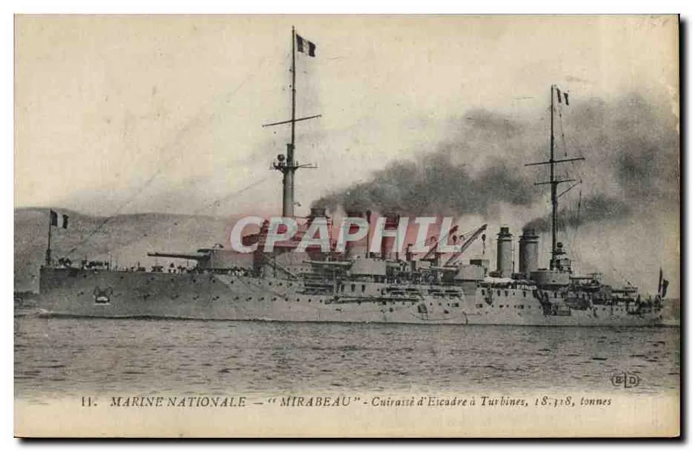 Marine Nationale — "Mirabeau" — Schlachtkreuzer mit Turbinen, 18.318 Tonnen - Vorderseite