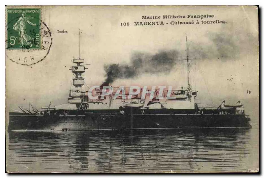 Bateau de guerre Magenta — cuirassé à tourelles — Marine Militaire Française, éditeur inconnu, n° 109 - Frente