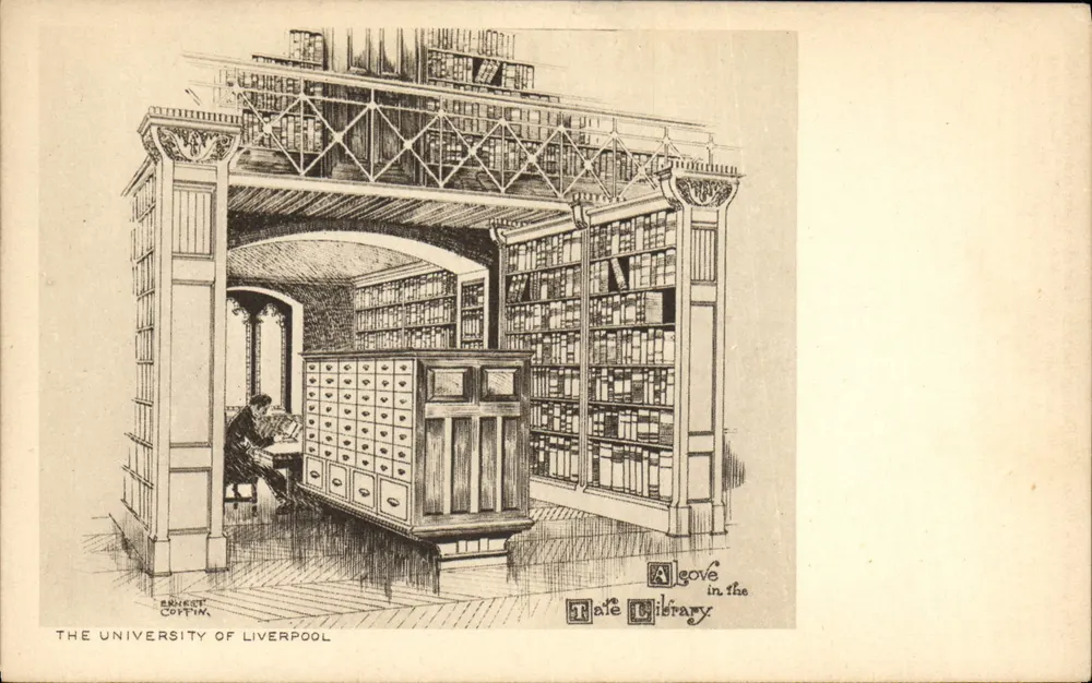 Ansicht der Bibliothek der Universität Liverpool — Zeichnung von Arnold Cottin — Serie 12 - Vorderseite