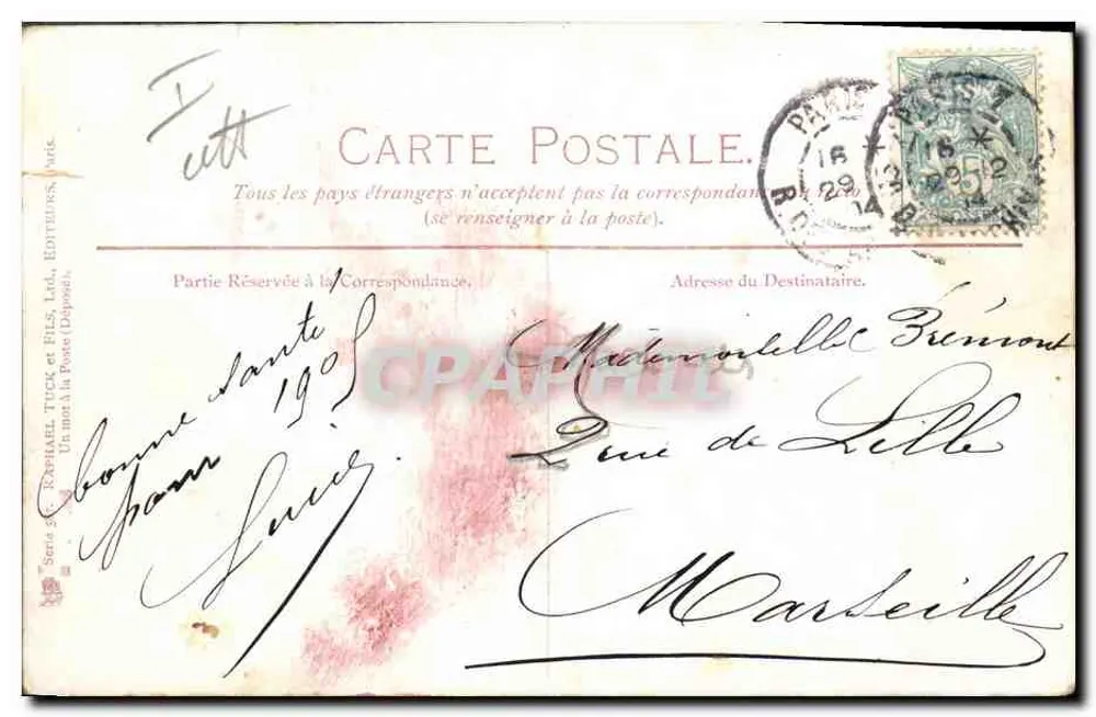 Cidade de Paris. Notre-Dame — vista da catedral — editor S. Raphael Tuck & Fils, Londres - Verso