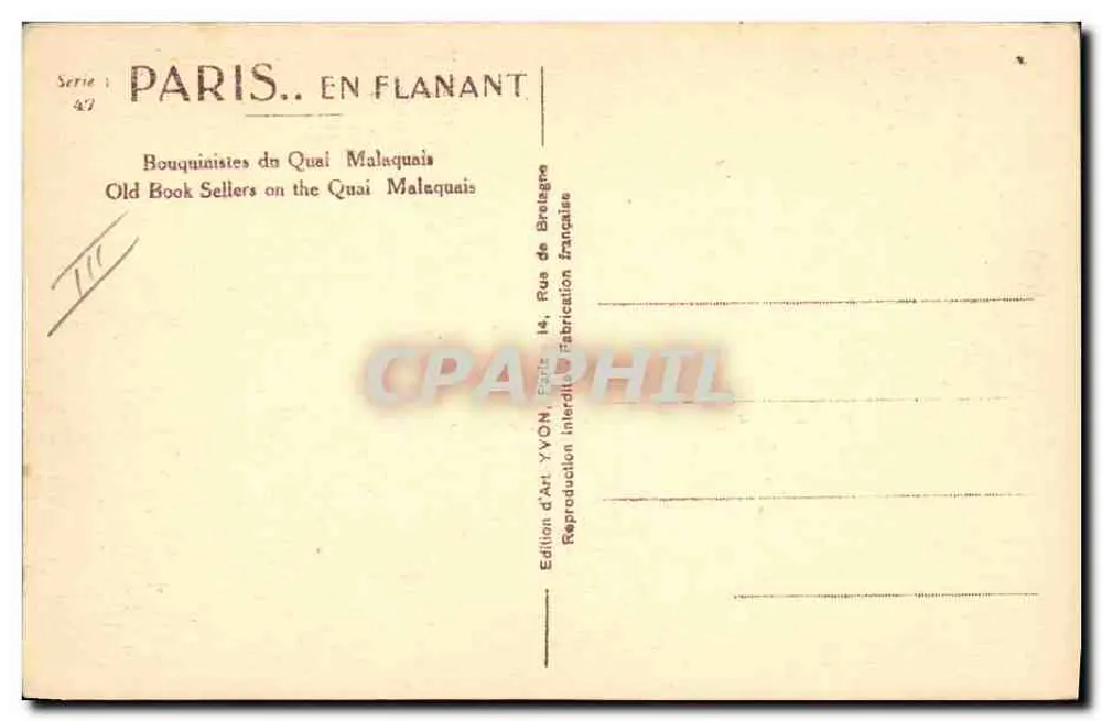 Bücherständen am Quai Malaquais — Paris — Édition d'Art YVÓN - Rückseite