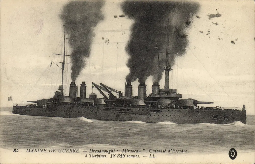 Dreadnought "Mirabeau" — Schlachtschiff mit Turbinen, 18.318 Tonnen — Kriegsmarine - Vorderseite