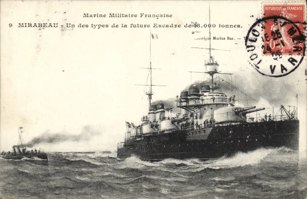 Navio de guerra francês Mirabeau — Marinha Militar Francesa — editor Marius Bar, Toulon - Frente