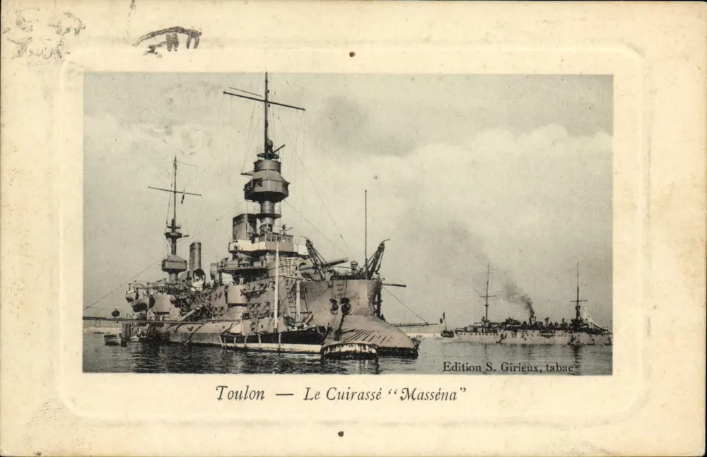 Toulon — O Cuirassé "Masséna" — Edição S. Girieux, tabac - Frente