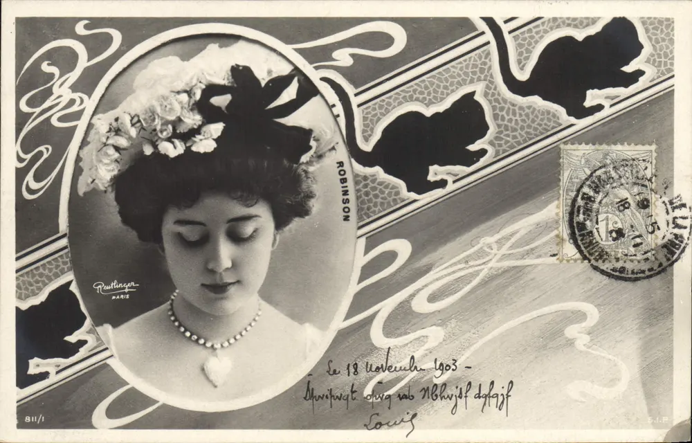 Junge Frau mit Blumen — Art Nouveau-Porträt — Verlag Rustlinger, Paris, Serie 811/1 - Vorderseite