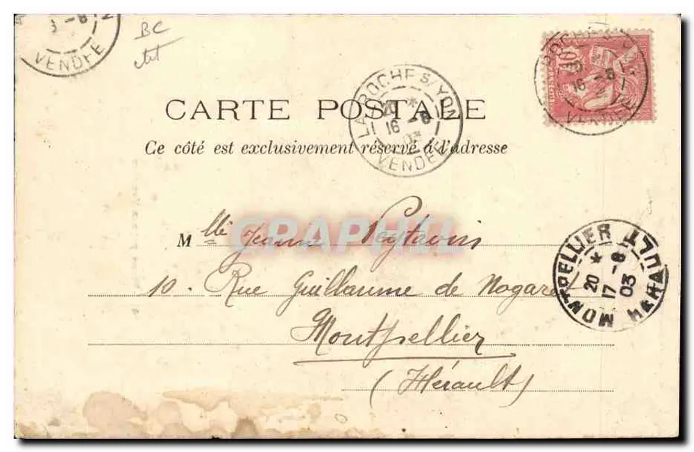 Vieux paysan Vendéen — portrait assis, chapeau et sabots — éditeur J. P. P. Servant, n° (4) - Verso