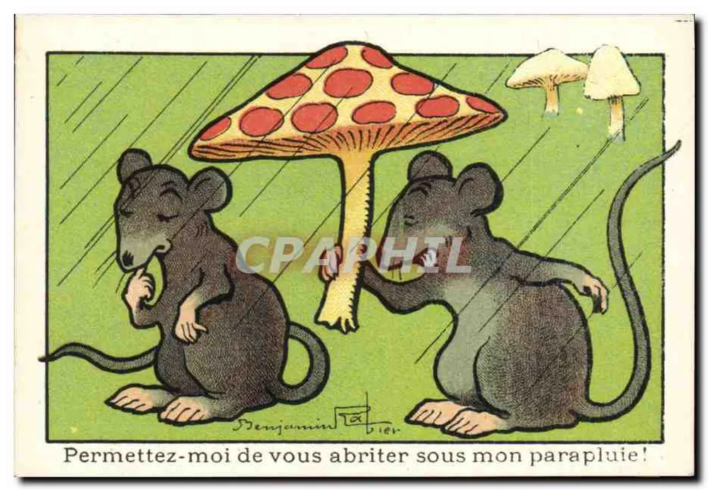 Dwie myszy pod grzybem — autor: Benjamin Tavier — wyd. anonimowe - Awers