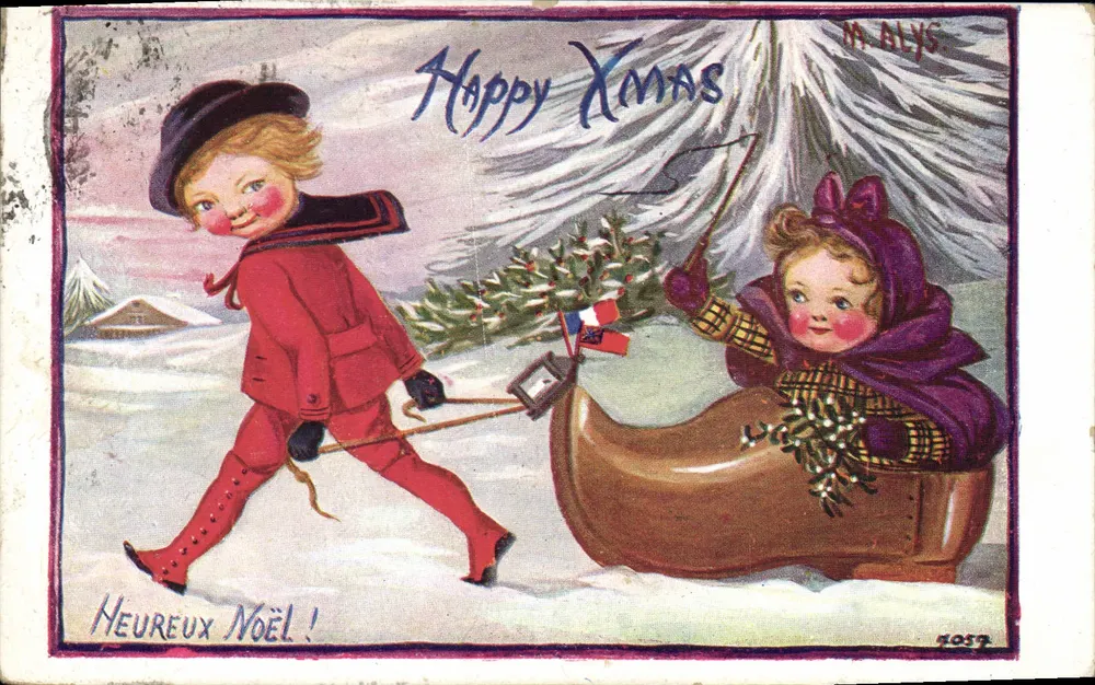 Kinder, die im Schnee spielen — M. Alys, 1907 - Vorderseite