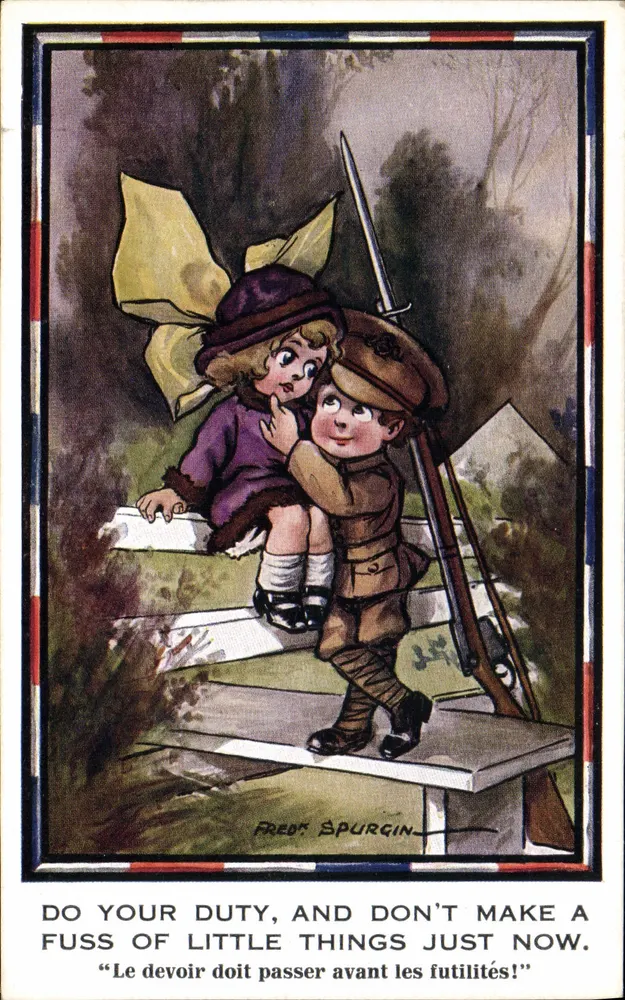 Kind und Soldat — moralisches Motiv — Fred Spurgin, Verlag Paul Heckscher, Paris, Serie 'STEADFAST' Nr. 939 - Vorderseite