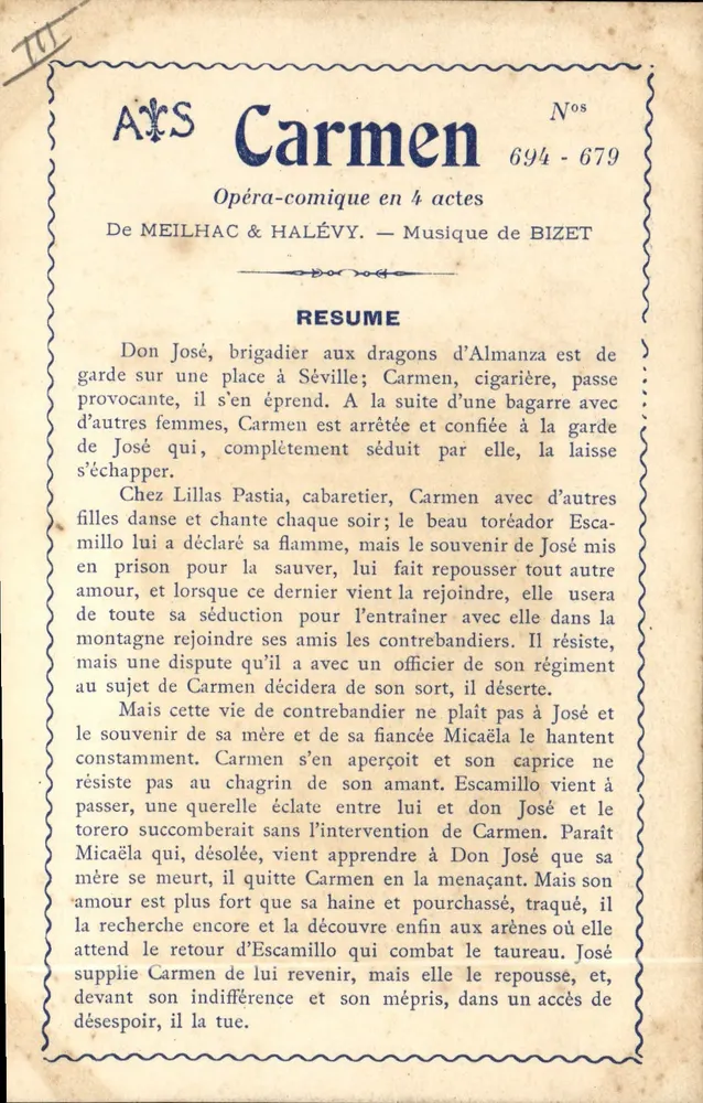 Carmen — Komische Oper in 4 Akten — Editions Artistiques de Théâtre - Vorderseite