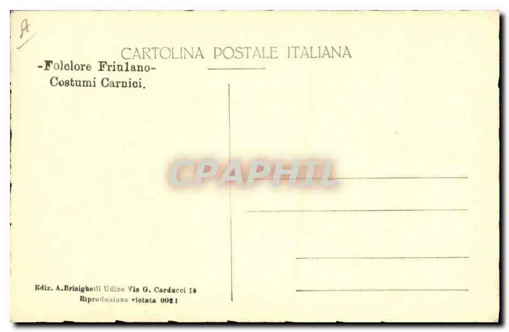 Gruppe von Personen in traditionellen Kleidern — Carnicis — Ausgabe A. Brinigheili, Udine - Rückseite