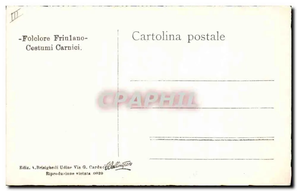 Friulanisches Volklore — Carnische Kleidung — Ediz. A. Briagighelli Udine - Rückseite