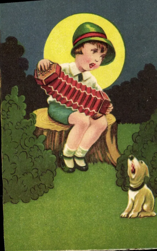 Criança tocando acordeão sob a lua — editor Édimag, n° 1866 - Frente