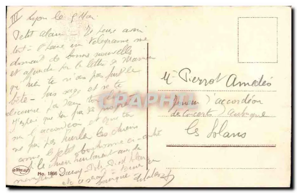 Criança tocando acordeão sob a lua — editor Édimag, n° 1866 - Verso