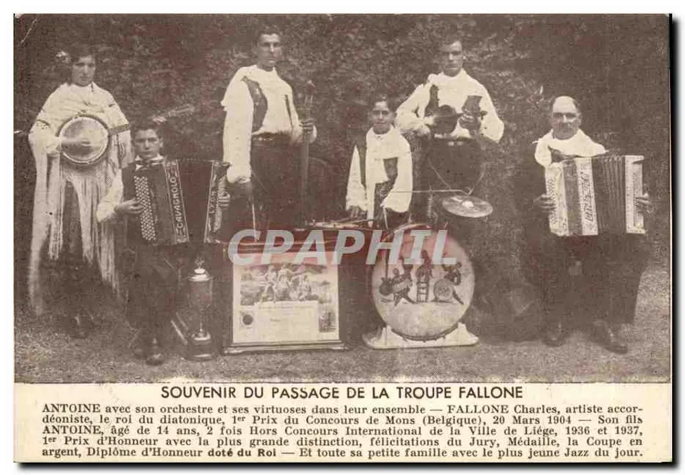 Troupe Fallone — Erinnerung an den Auftritt in Mons, 20. März 1904 — Charles Fallone, Akkordeonist - Vorderseite