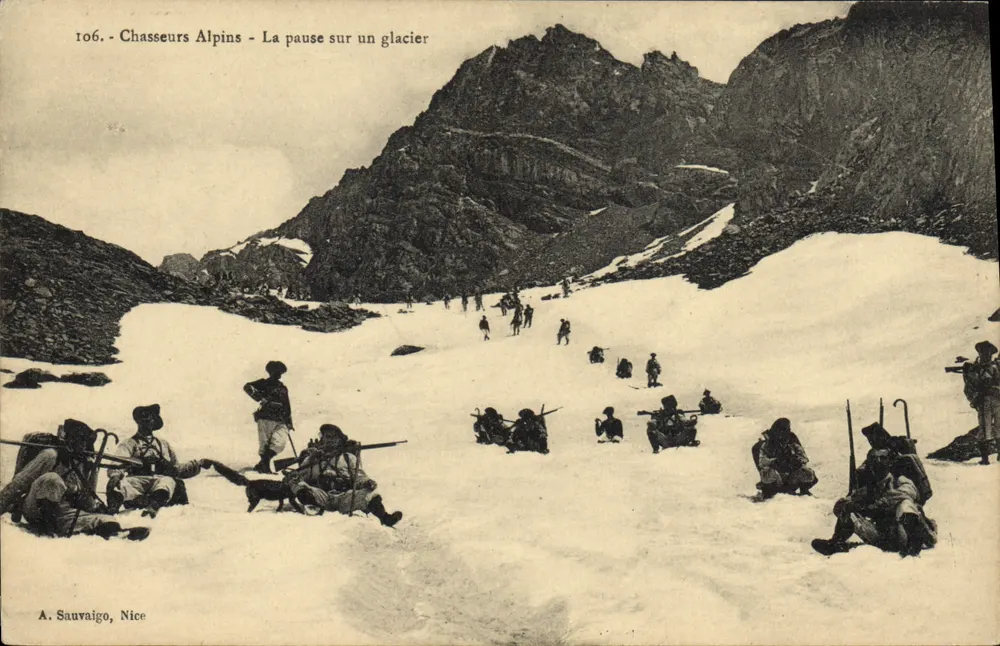 Chasseurs Alpins — Pause auf einem Gletscher — A. Sauvaigo, Nice, n°106 - Vorderseite