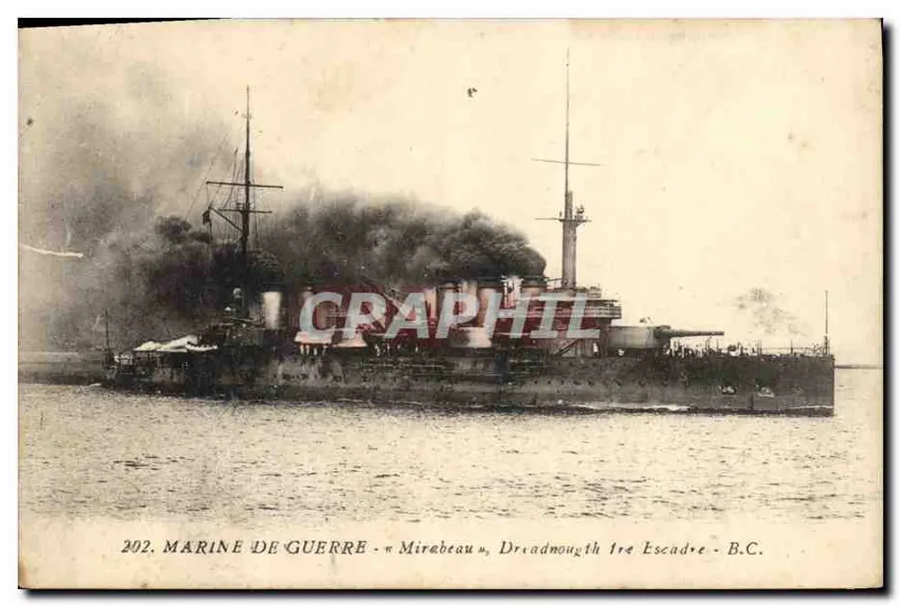 Navio de guerra « Mirabeau » — 1ª Esquadra — B.C. — n°202 - Frente