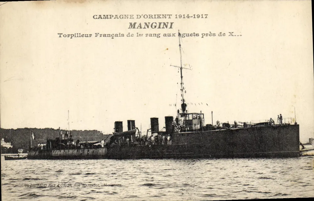 Französischer Torpedoboot Mangini — Kampagne im Osten 1914-1917 — H. Opinard Frères, 15 rue Matendol, Marseille - Vorderseite