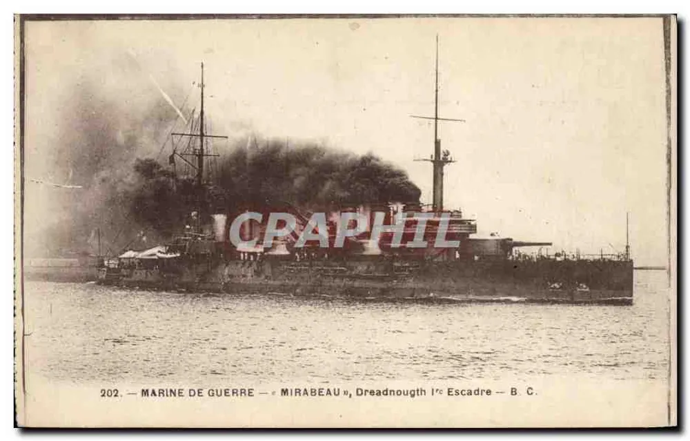 Navio de guerra Mirabeau — Dreadnought 1ª Escadra — B.C. - Frente