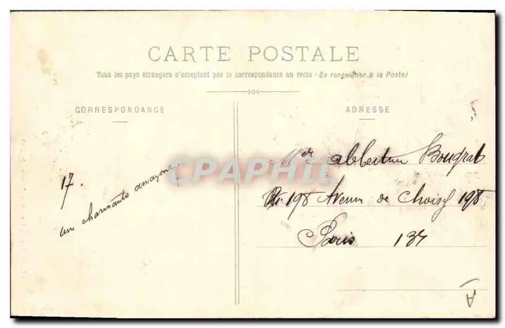 La Culbute — femme souriante à cheval sur un âne — Collection Lucian Amiaud, Les Sables-d'Olonne, N° 2250 - Verso