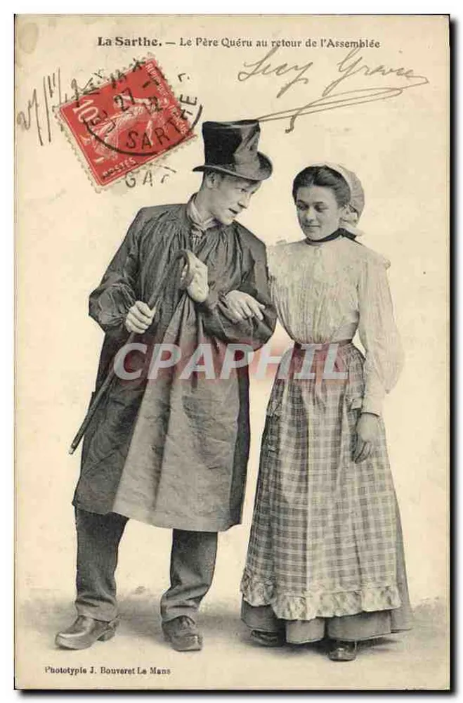 La Sarthe — Der Vater Quérü bei seiner Rückkehr aus der Versammlung — Phototypie J. Bouveret Le Mans - Vorderseite
