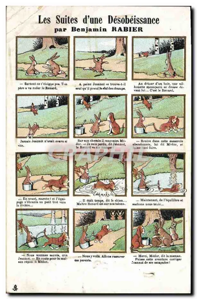 Les Suites d'une Désobéissance — bande dessinée de Benjamin Rabier — éditeur Raphael Tuck & Fils, série 640 - Frente