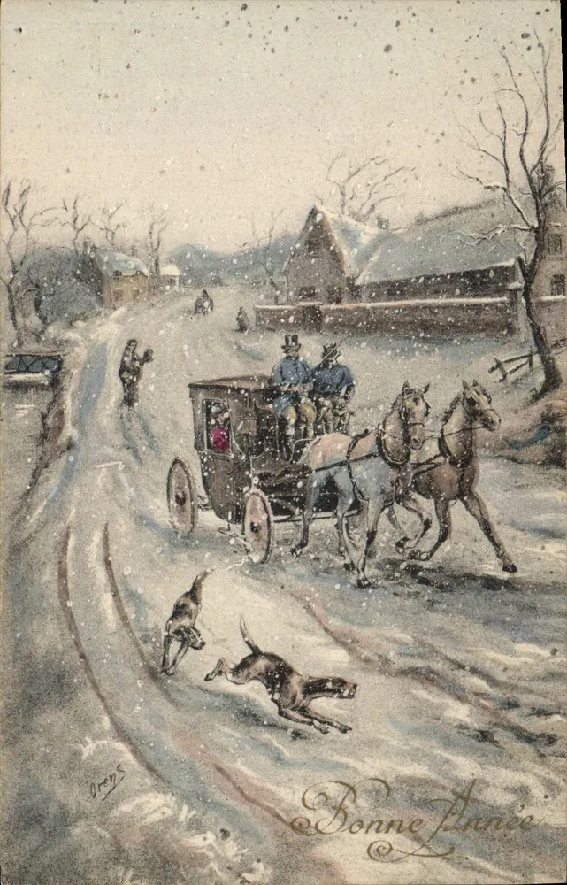 Winterlandschaft mit Kutsche — Dregens — Verlag Brocherieux, Verleger-Drucker Paris, Serie Nr. 49 - Vorderseite