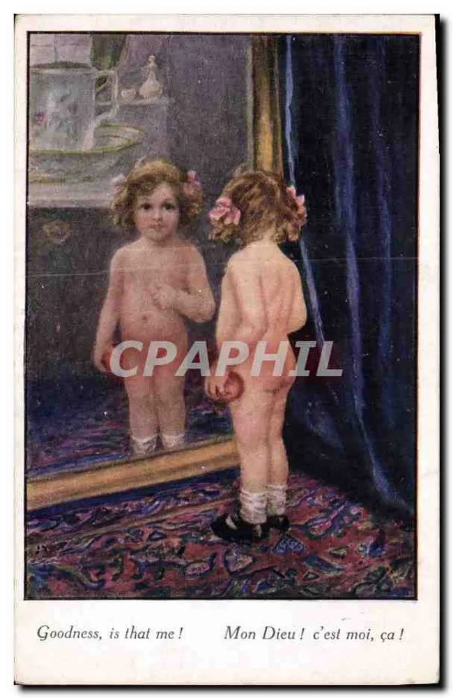 Kleine Mädchen vor einem Spiegel — Selbstporträt-Szene — Serie 'Artistique', Nr. 2498, Florence House, Barnes, London - Vorderseite