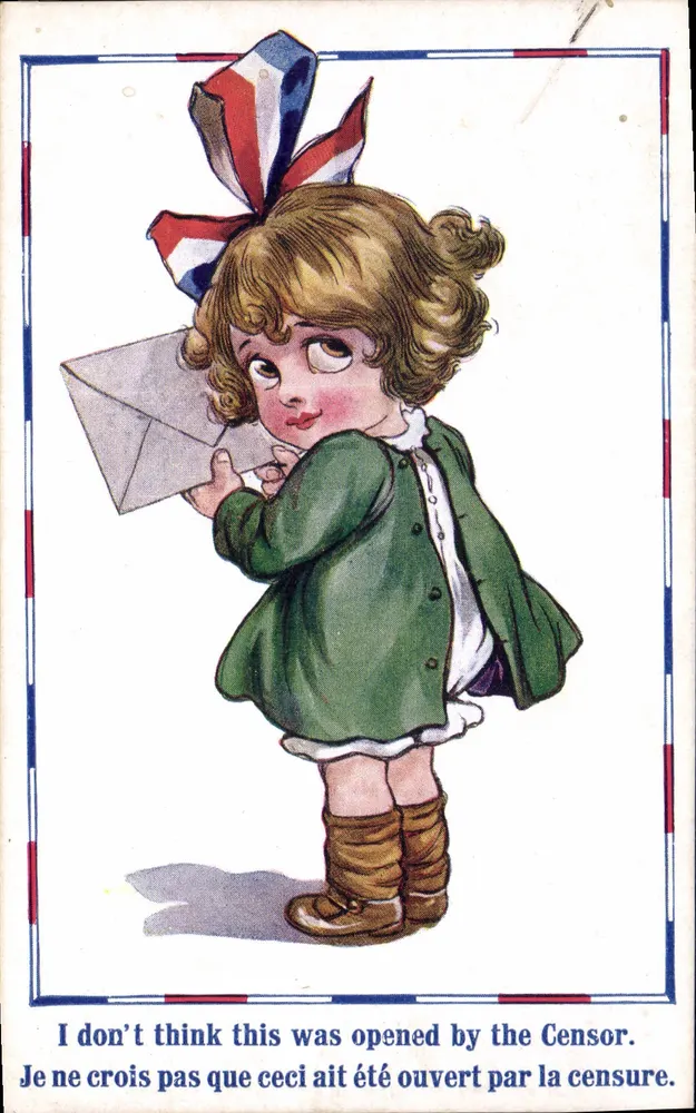 Menina pequena com coroa tricolor — cartão postal da Primeira Guerra Mundial — editor Letter-Art Co., série No. 150 - Frente