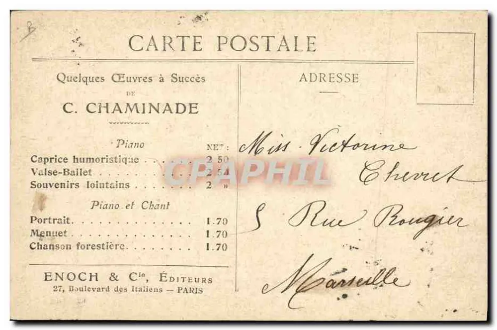 C. Chaminade — Portrait — Enoch & Cie, Paris - Rückseite