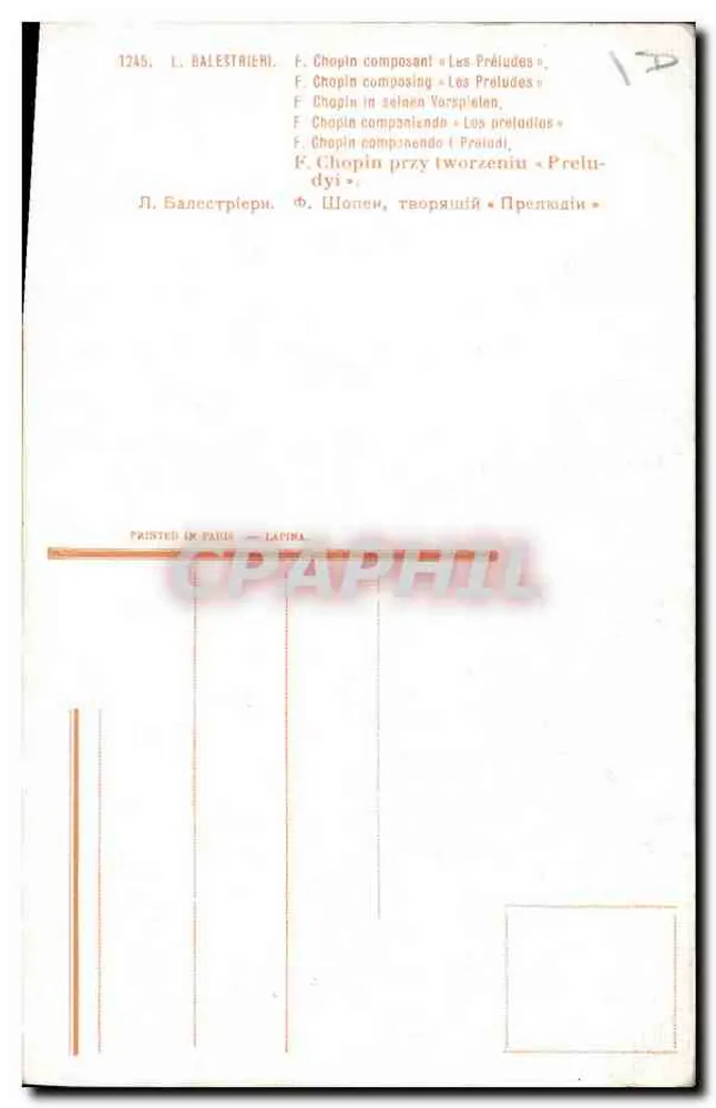 F. Chopin che compone « Les Préludes » — L. Balestriéri — n° 1245 - Verso