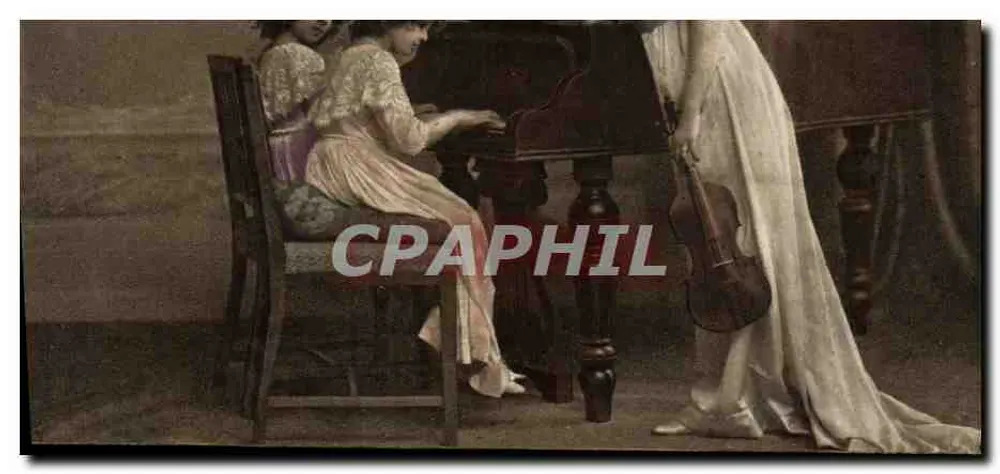 Zwei junge Frauen — eine spielt am Klavier, die andere hält ein Violin — unbekannter Verlag, Serie Nr. 2751 - Vorderseite