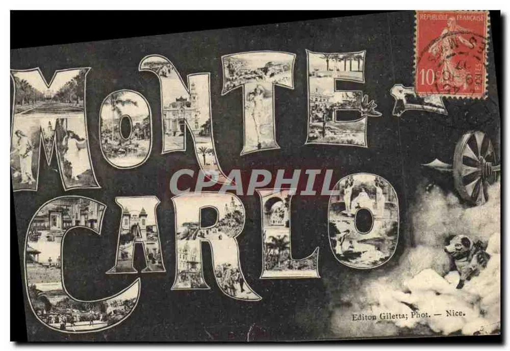 Monte-Carlo — vue panoramique intégrée dans les lettres — Édition Giletea, Nice - Frente