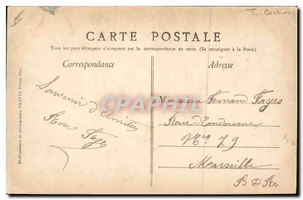 Monte-Carlo — vista panorâmica com letras decorativas — editor Gilletta, Nice - Verso