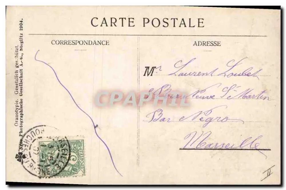 Frau mit zwei Schweinen auf einer Waage — Frohes Neues Jahr — Oranotypic Gesetzlich Gesellschaft 1904 - Rückseite