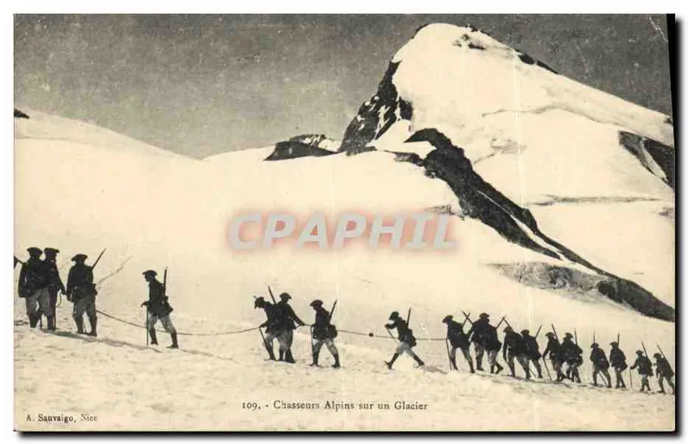 Alpine Jäger auf einem Gletscher — A. Sauvaigo, Nizza, Nr. 109 - Vorderseite