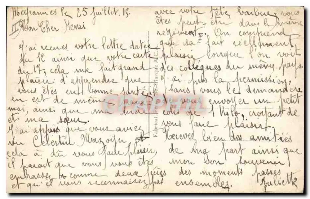 Soldado na montanha — Carte postale militaire — n° 3629 - Verso