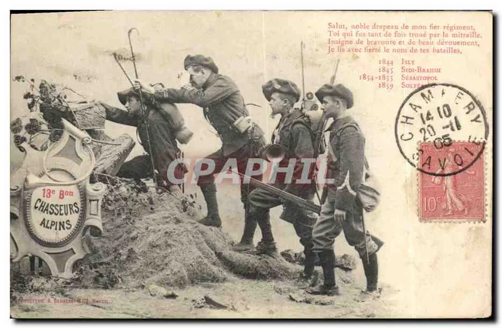 13º Batalhão de Caçadores Alpinos — Soldados em ação — Editor A. Basset & Cie, Nyon - Frente