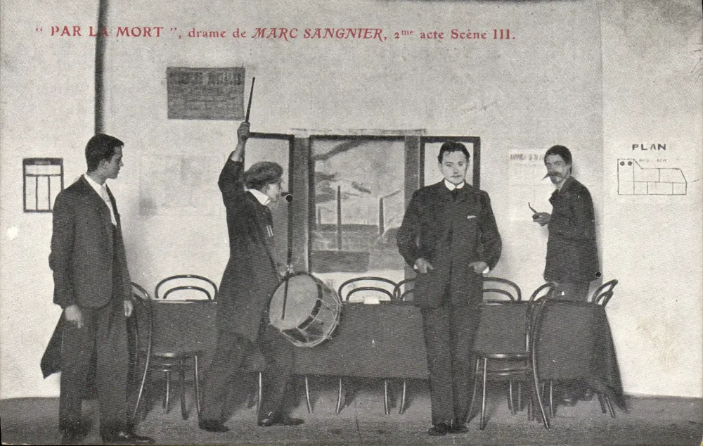 Szene aus "Par la Mort", Drama von Marc Sangnier — 2. Akt, Szene III — Verleger unbekannt - Vorderseite
