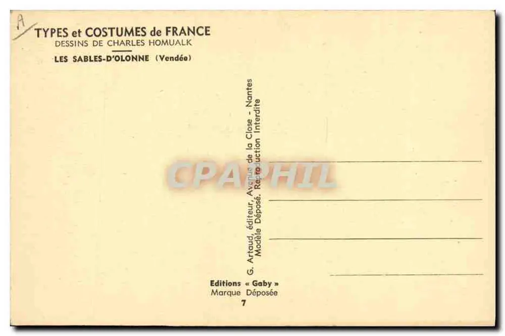 Les Sables — Trajes da França — Desenhos de Charles Homualk - Verso