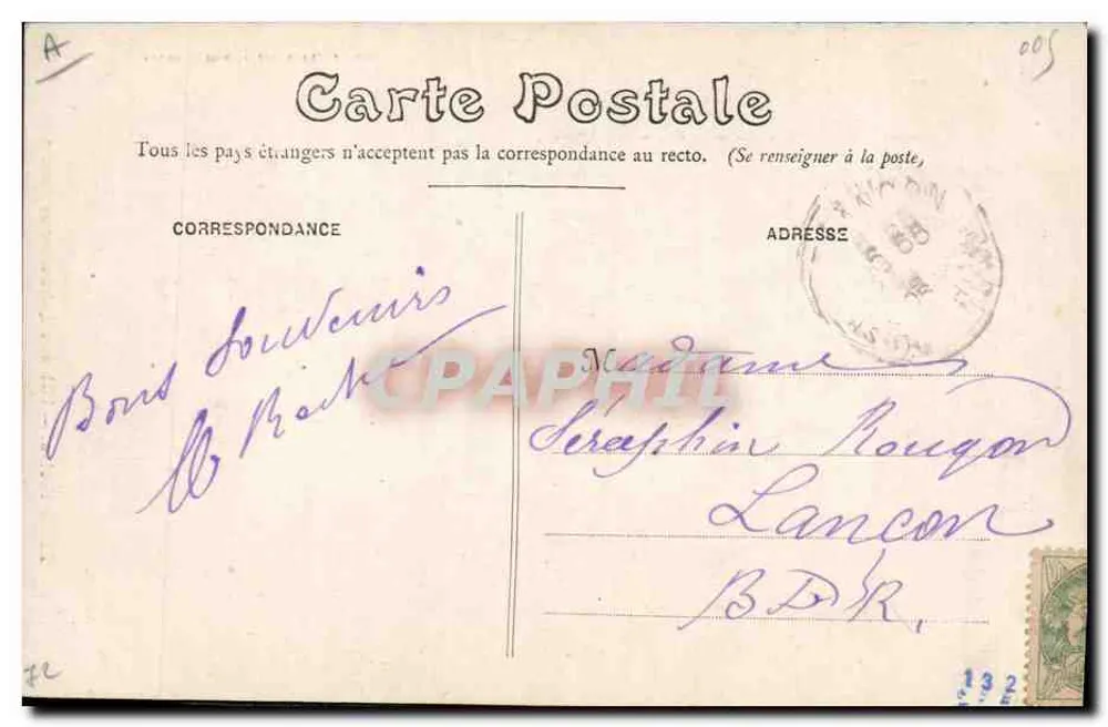 La Sartboise. — Senhora Quéré indo ao Mercado — Foto Albert J. Houvet, LE MANS - Verso