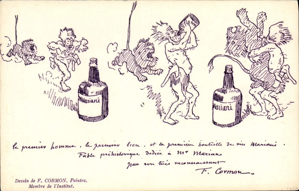 Prähistorische Tafel — Widmung an Herrn Mariani — Zeichnung von F. Cormon - Vorderseite