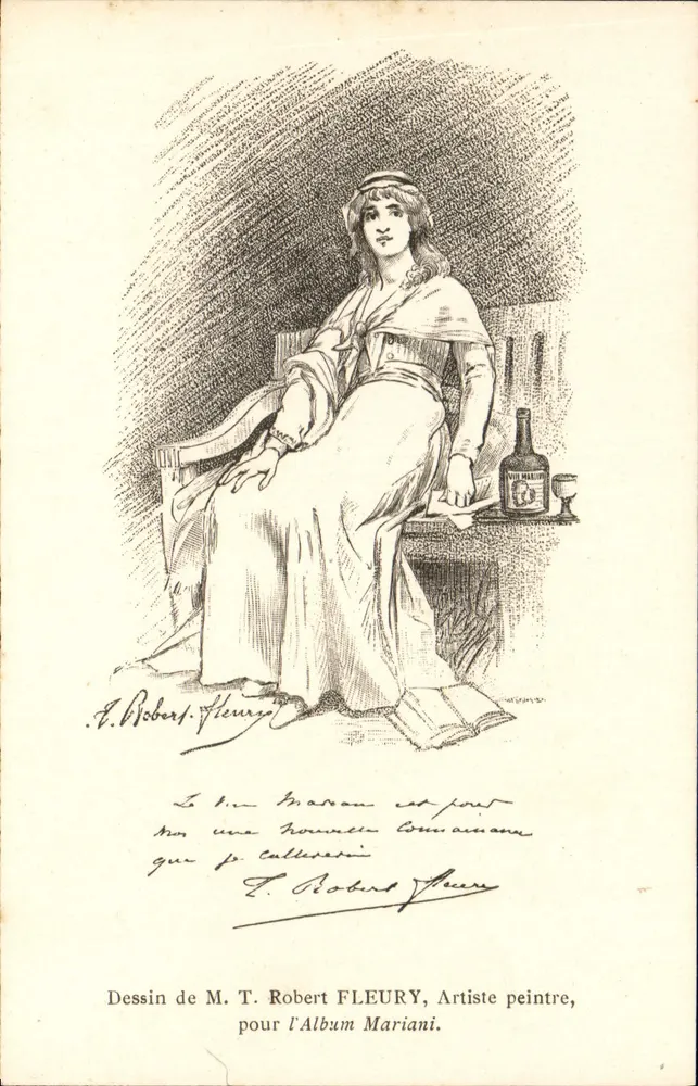 Frau im Sitzen — Zeichnung von T. Robert Fleury für das Album Mariani — Sammlung Mariani - Vorderseite