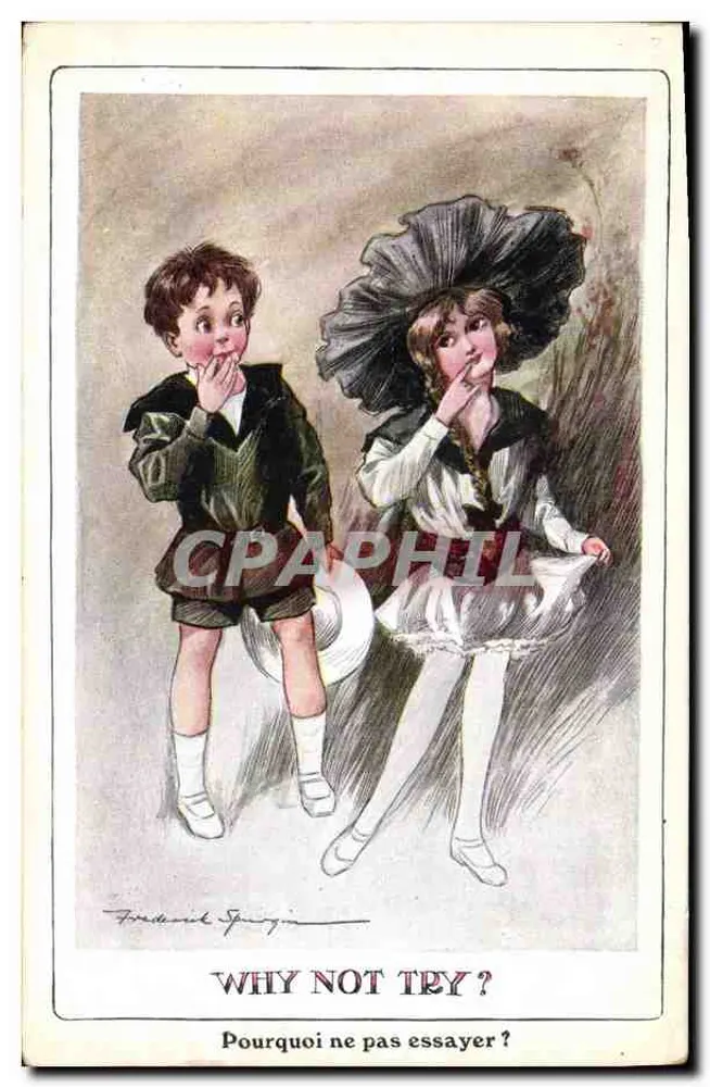 Neugierige Kinder - Humorvolle Illustration - Inter-Art Co. 'Artistic' Series No. 754 - Vorderseite